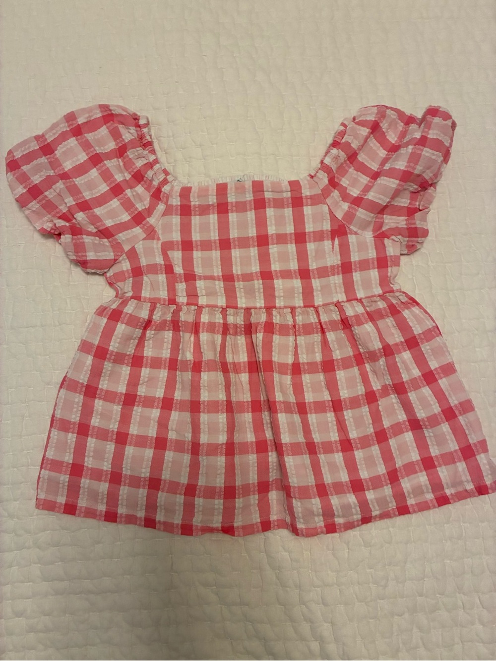 crown & ivy Pink and White Gingham Puff Sleeve Top